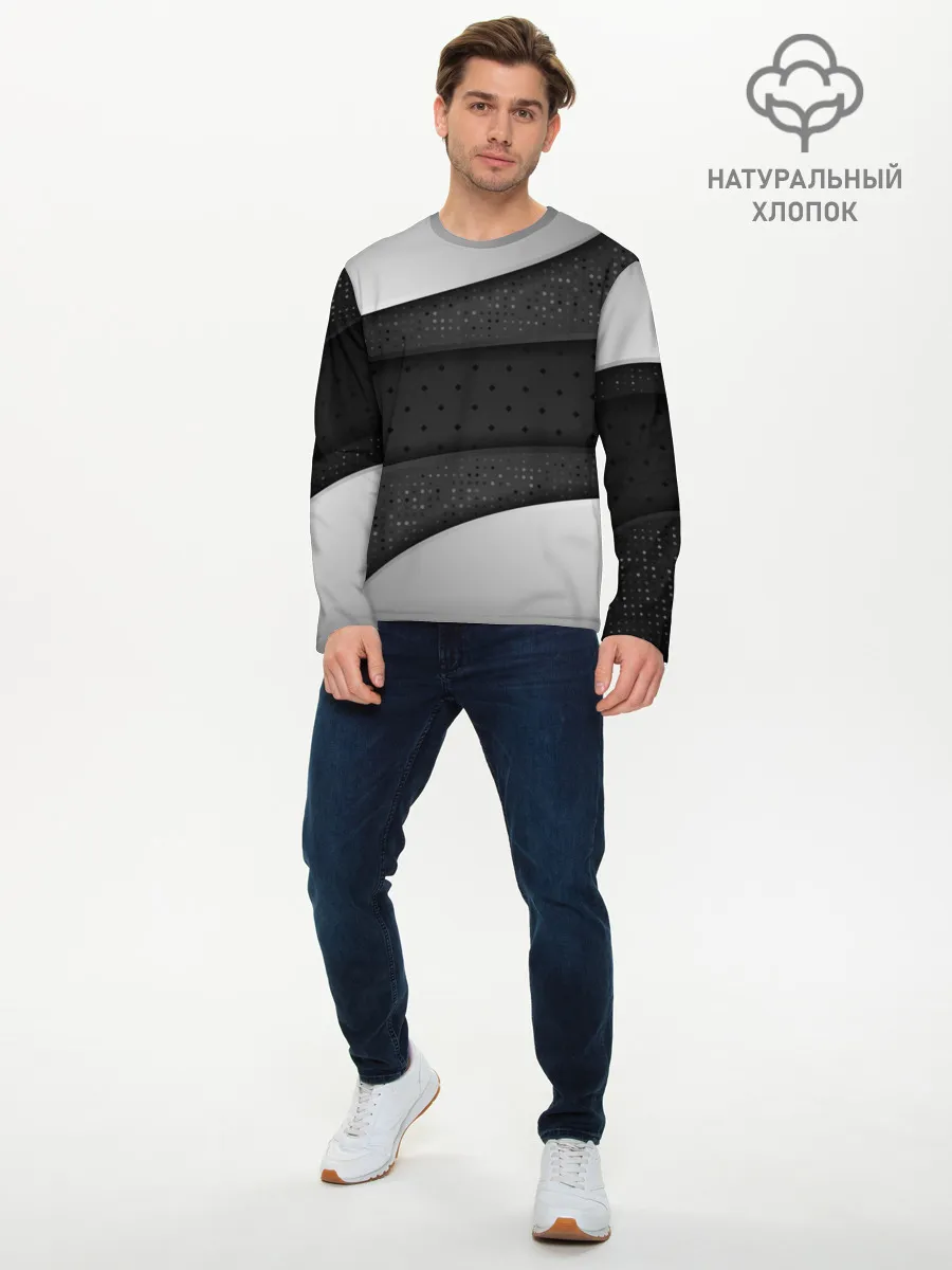 Мужской лонгслив базовый / 3D luxury style silver black