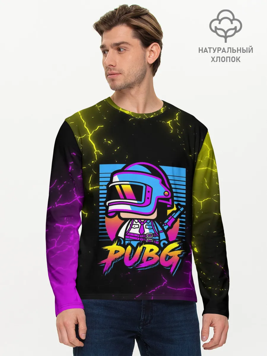 Мужской лонгслив базовый / PUBG RETRO NEON / ПАБГ НЕОН