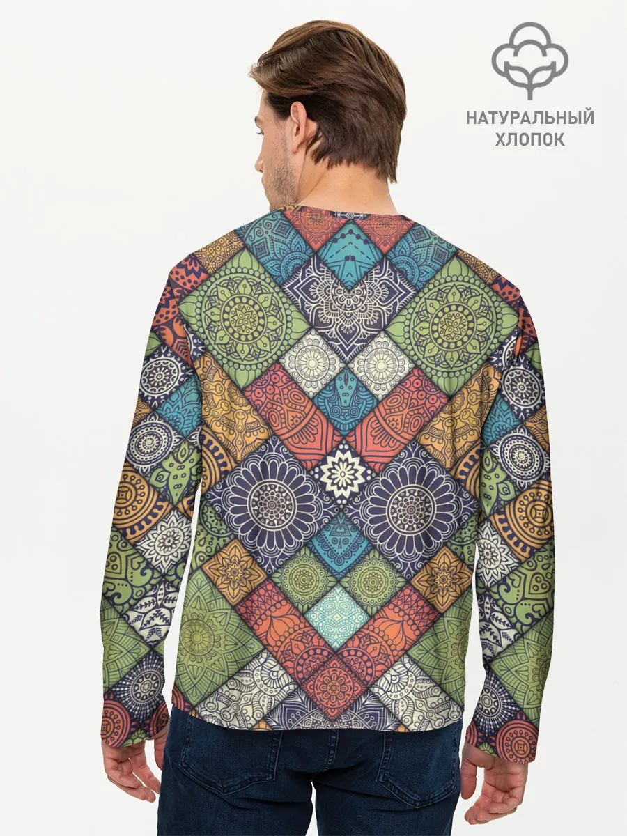 Мужской лонгслив базовый / ЛОСКУТНАЯ ВЫШИВКА