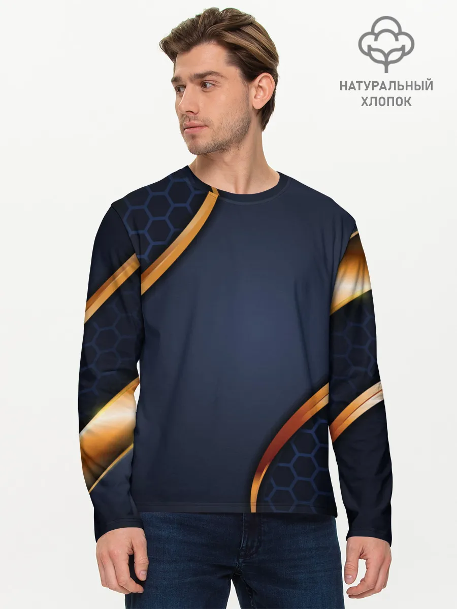 Мужской лонгслив базовый / 3D БРОНЯ ВСТАВКИ ЗОЛОТА