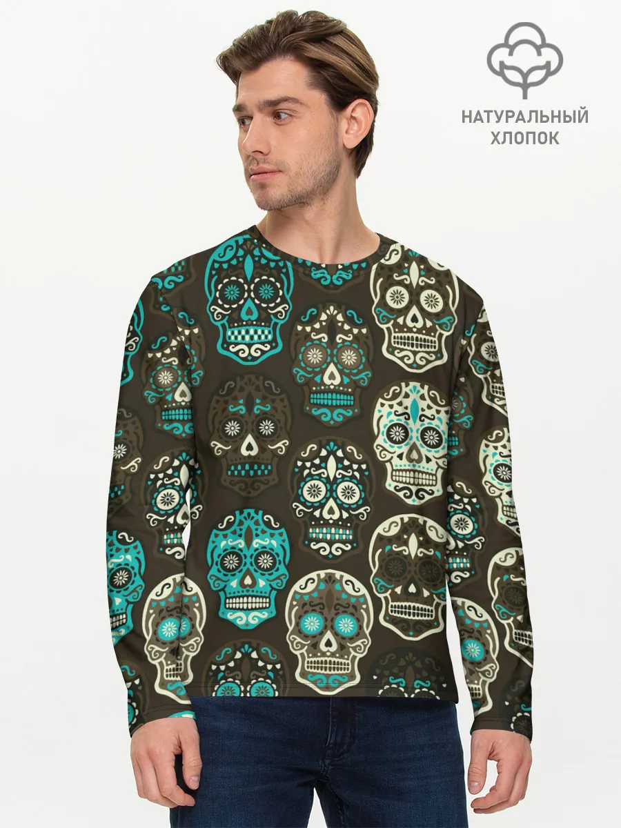 Мужской лонгслив базовый / Черепа с узорами
