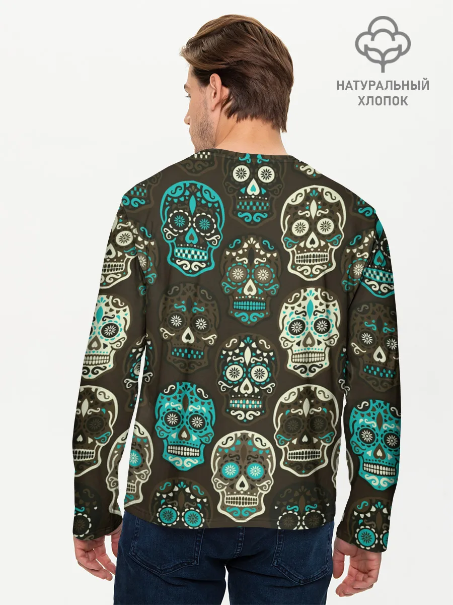 Мужской лонгслив базовый / Черепа с узорами