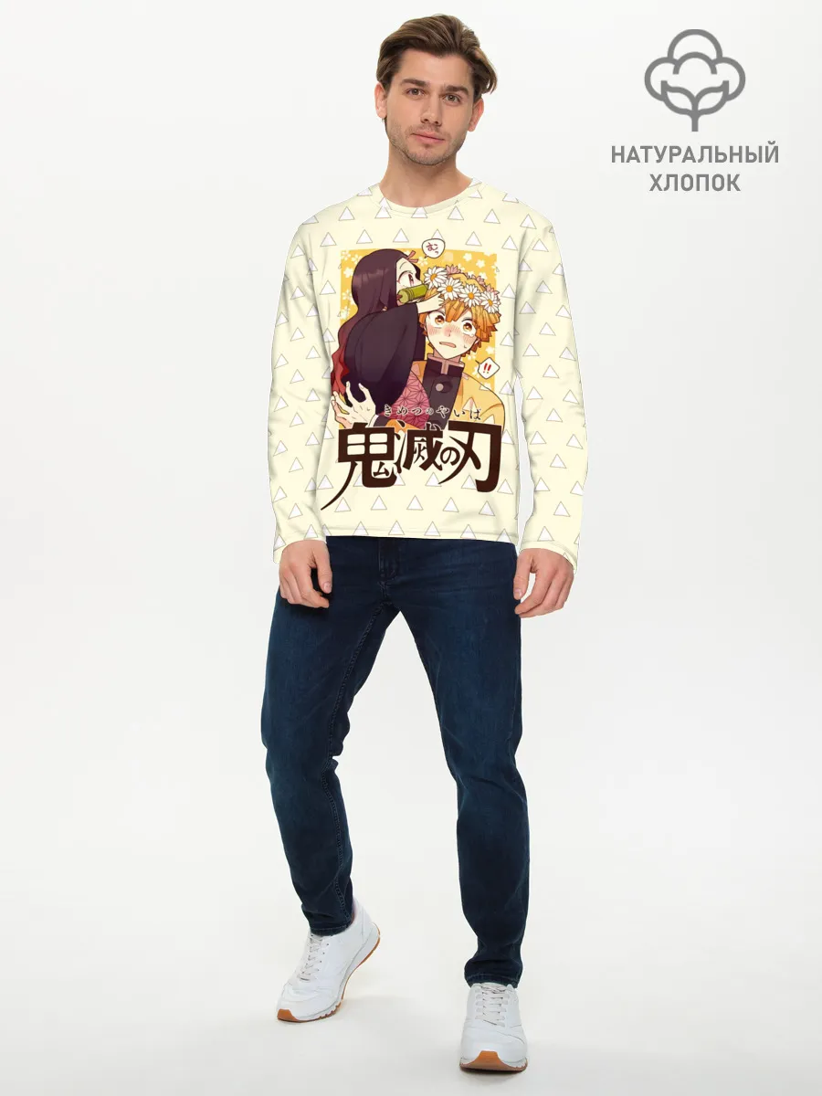 Мужской лонгслив базовый / Незуко и Зеницу Kimetsu no Yai
