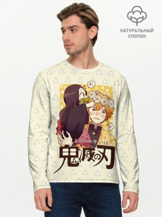Мужской лонгслив базовый / Незуко и Зеницу Kimetsu no Yai