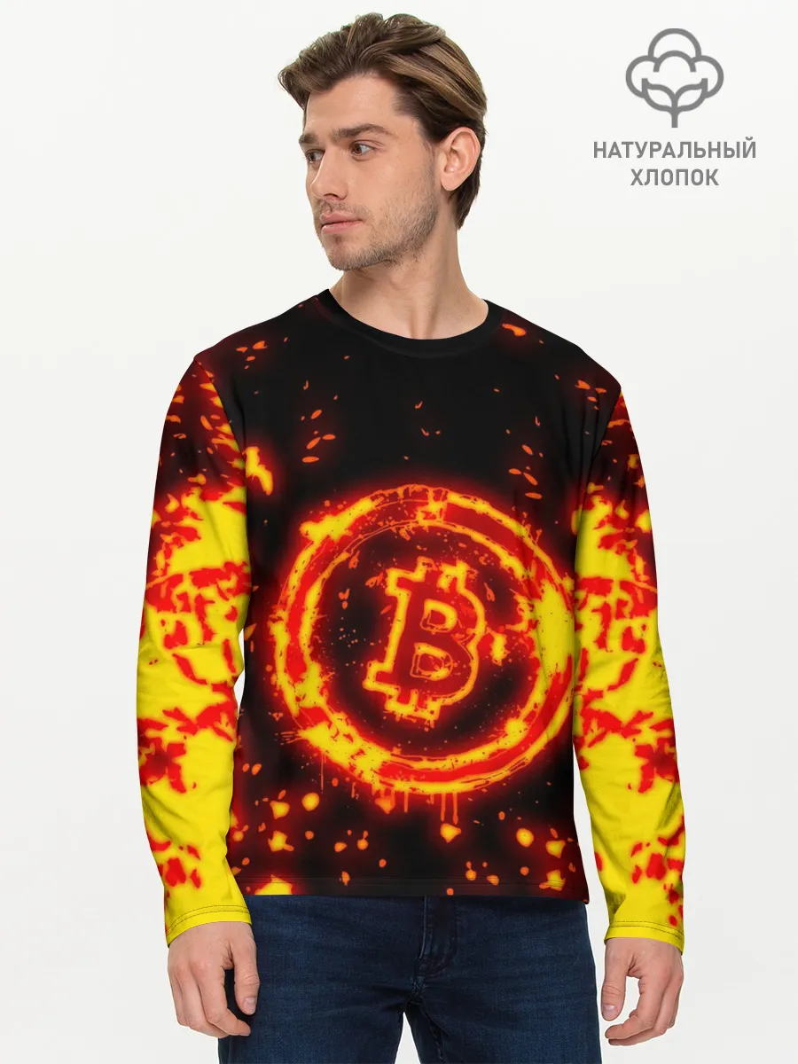 Мужской лонгслив базовый / BITCOIN / БИТКОИН / ОГОНЬ