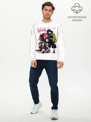 Мужской лонгслив базовый / Танджиро и Незуко под укрытием Гию