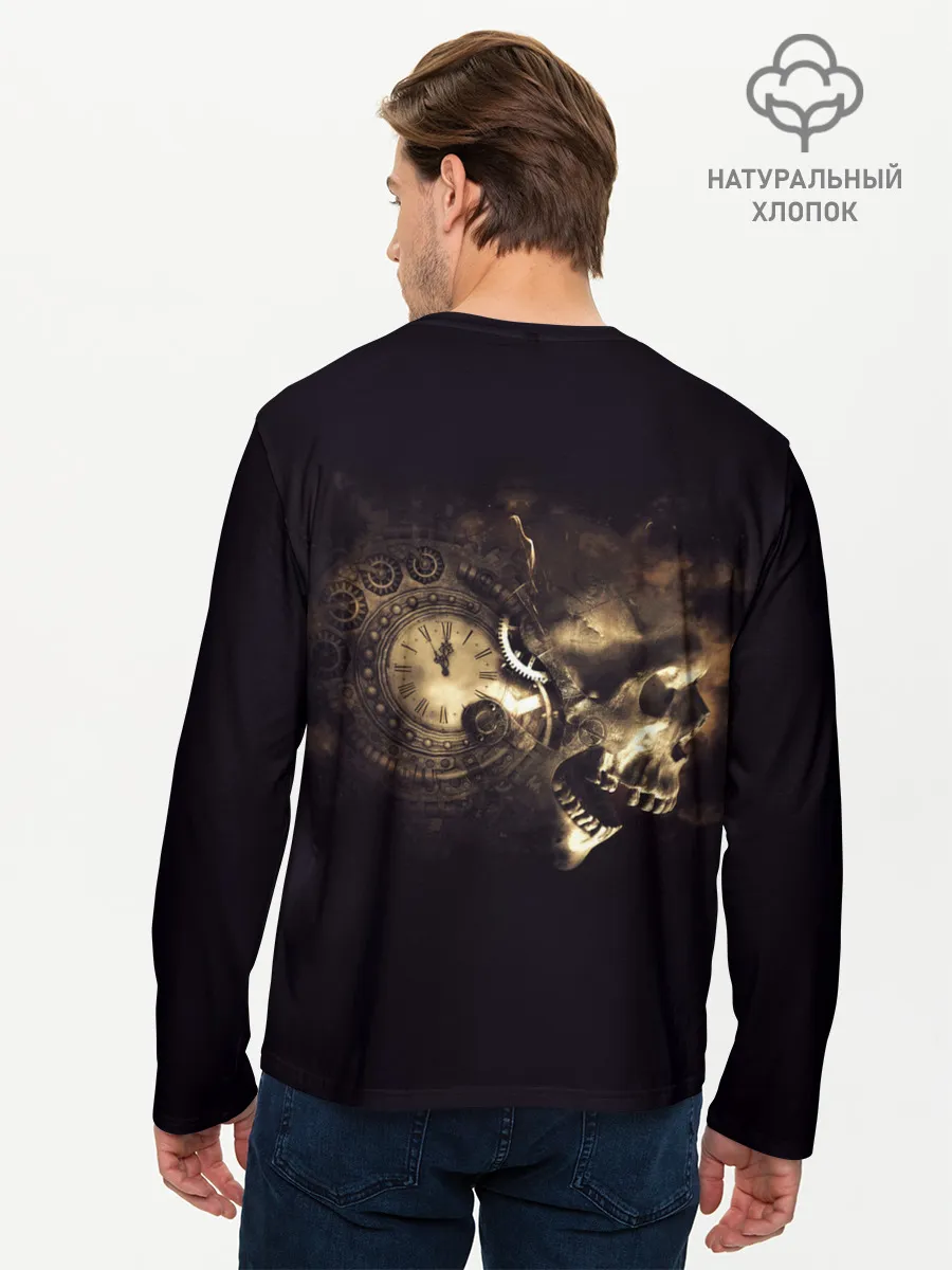 Мужской лонгслив базовый / Череп и часовой механизм.