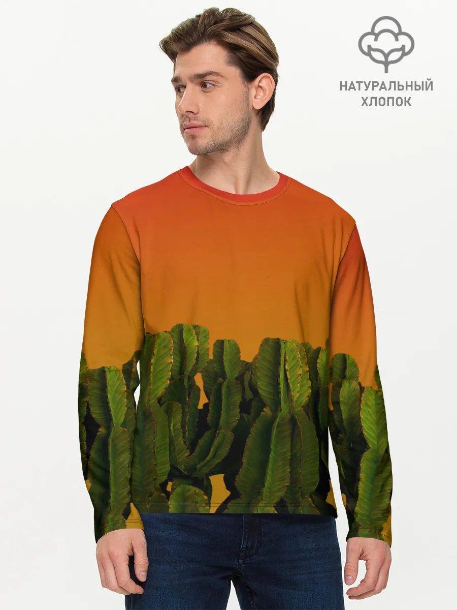 Мужской лонгслив базовый / Кактусы на закате
