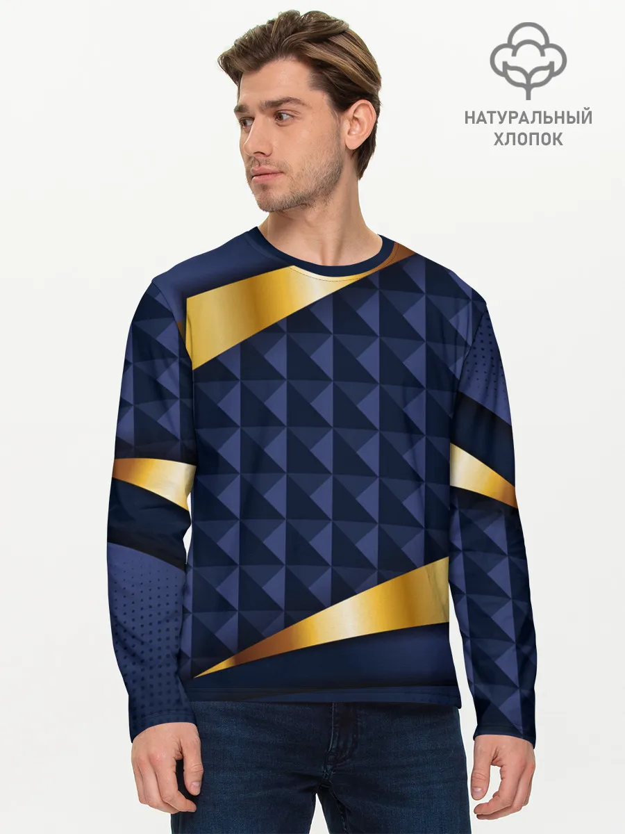 Мужской лонгслив базовый / 3D плитки с золотыми вставками