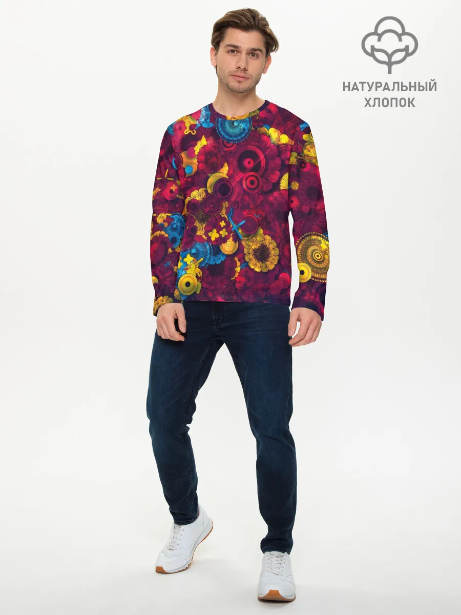 Мужской лонгслив базовый / Цветы - шестеренки