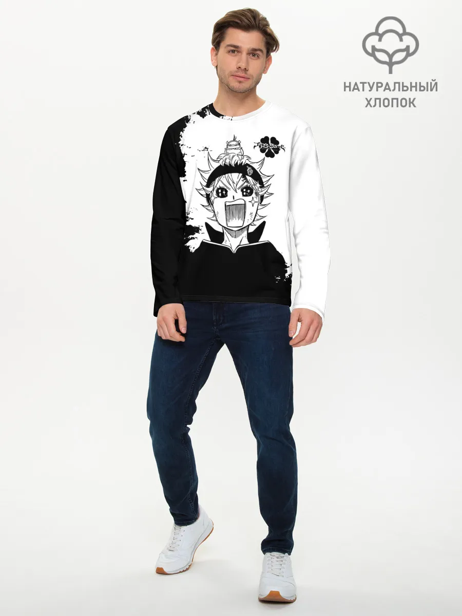 Мужской лонгслив базовый / Чёрный клевер кричащий Аста