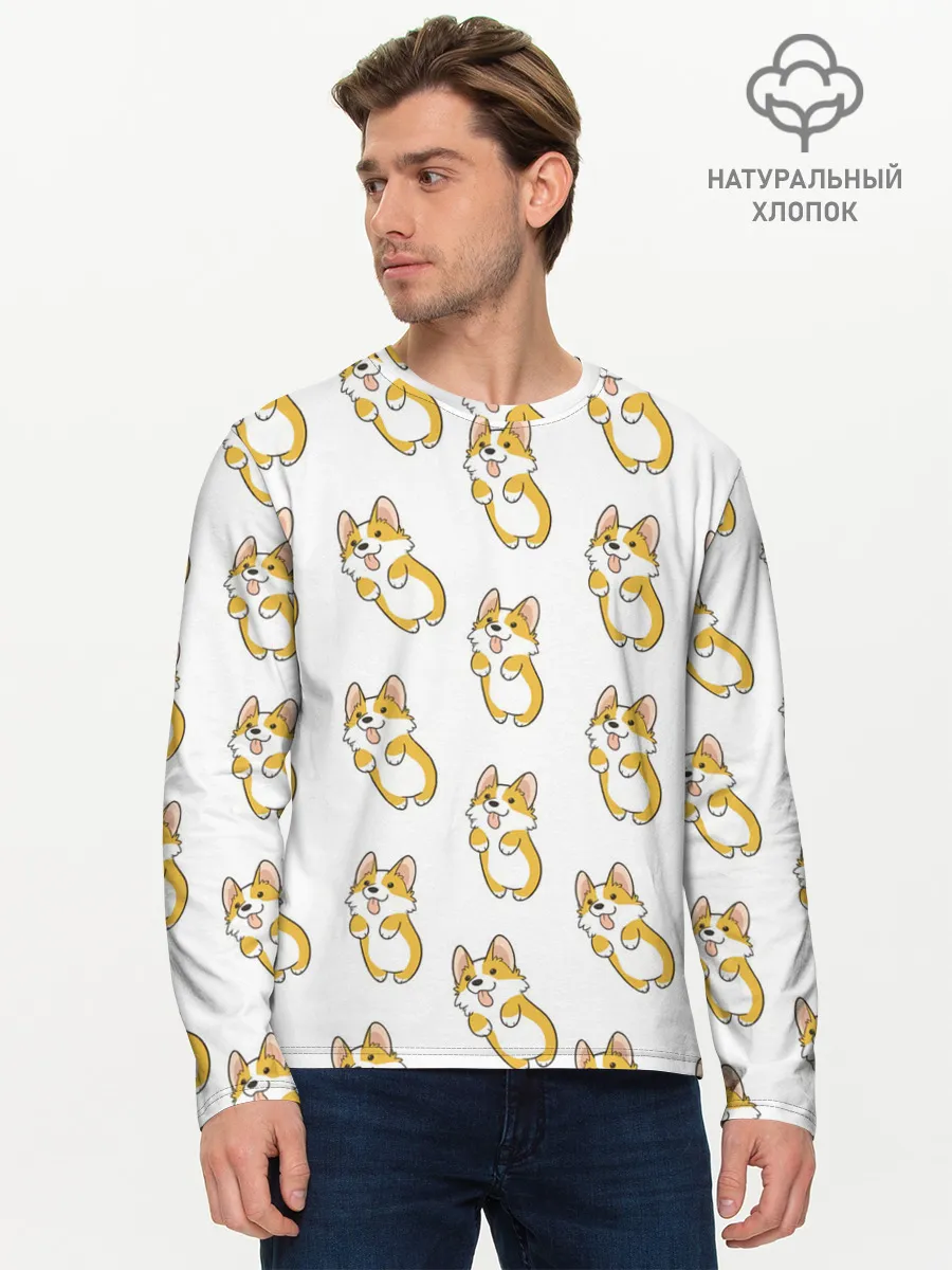 Мужской лонгслив базовый / Собаки | Корги