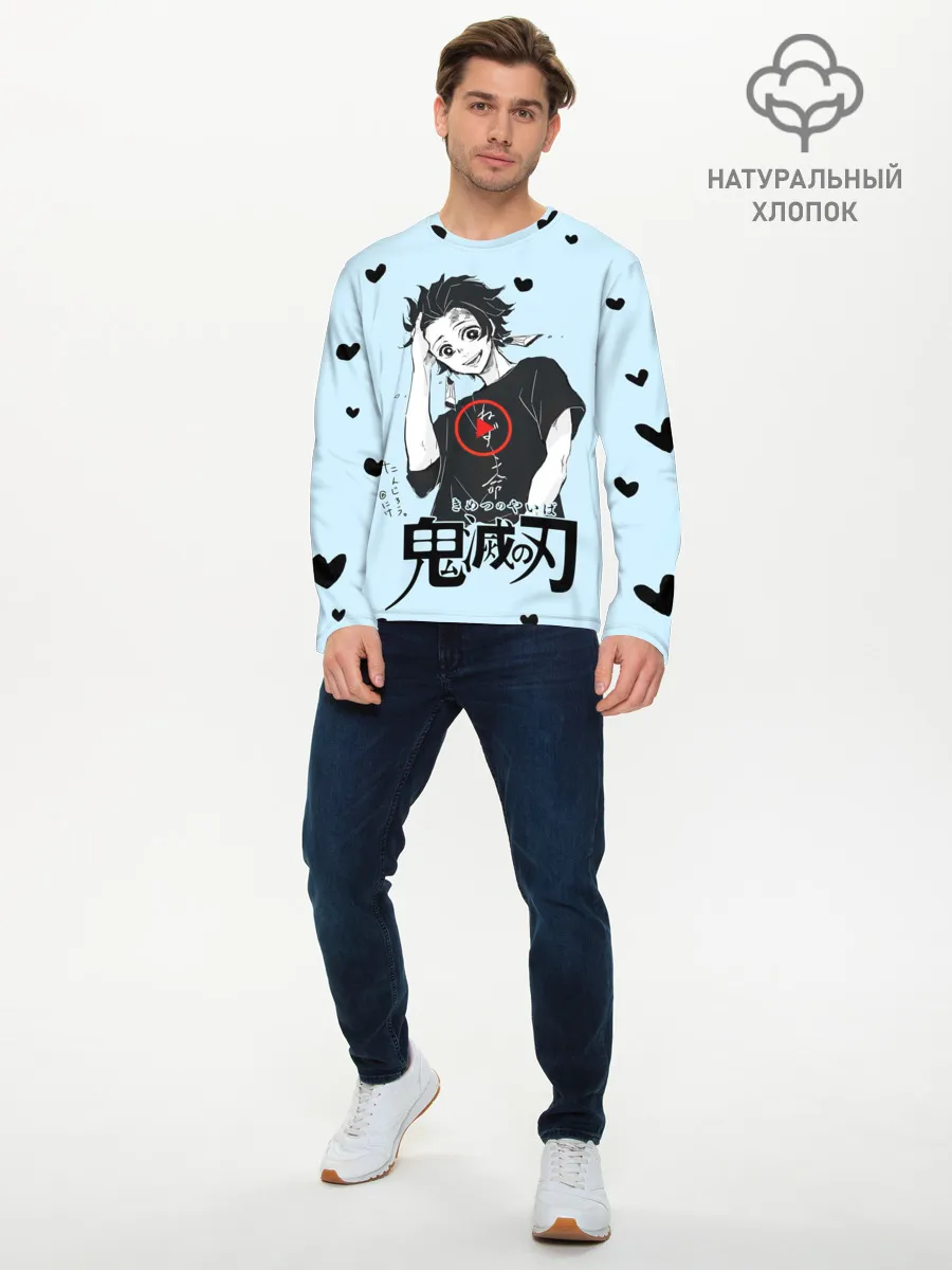 Мужской лонгслив базовый / Танджиро Камадо черные сердечки