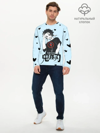 Мужской лонгслив базовый / Танджиро Камадо черные сердечки