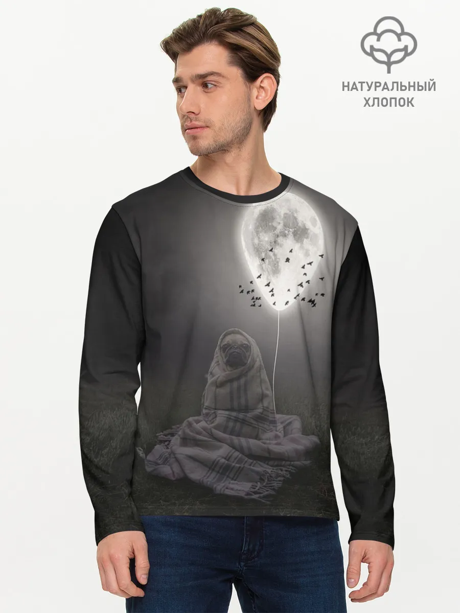 Мужской лонгслив базовый / Мопс и луна