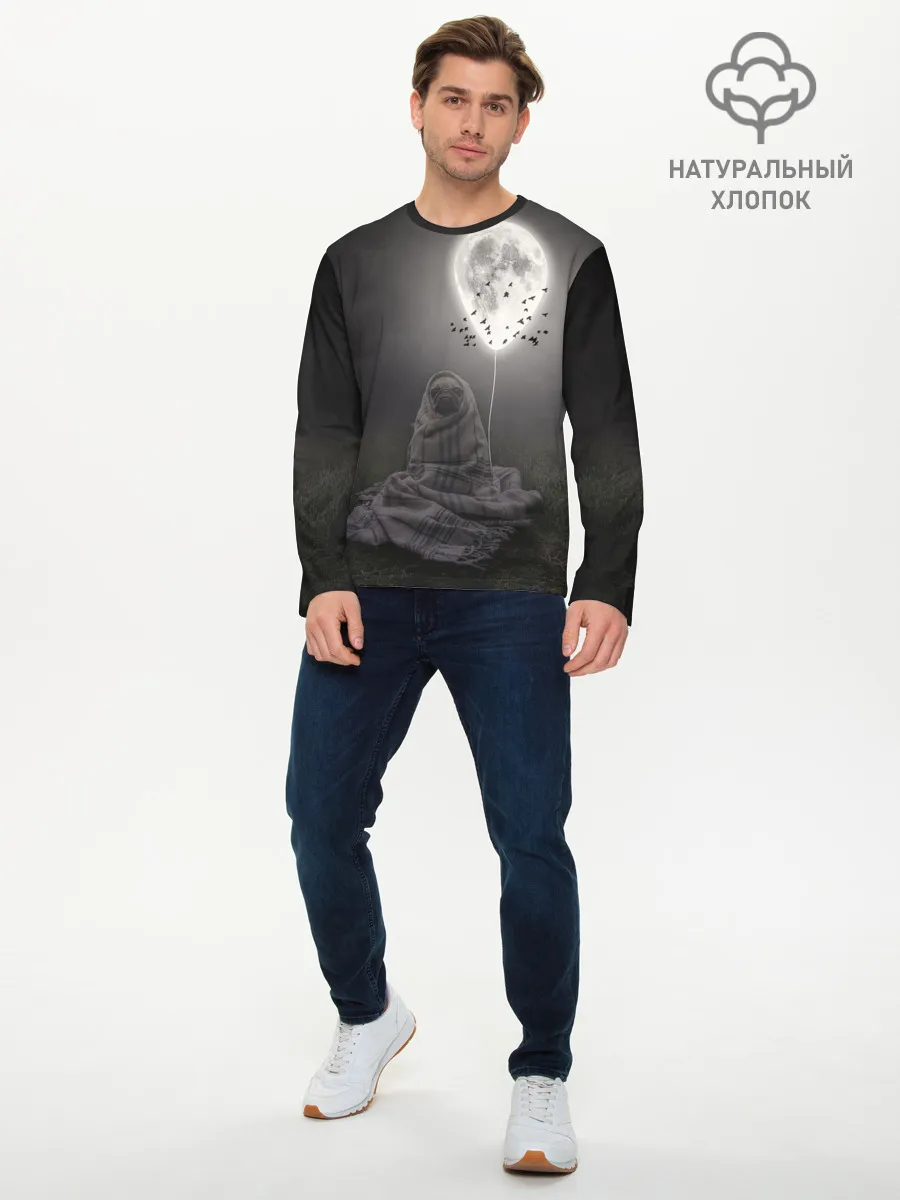 Мужской лонгслив базовый / Мопс и луна