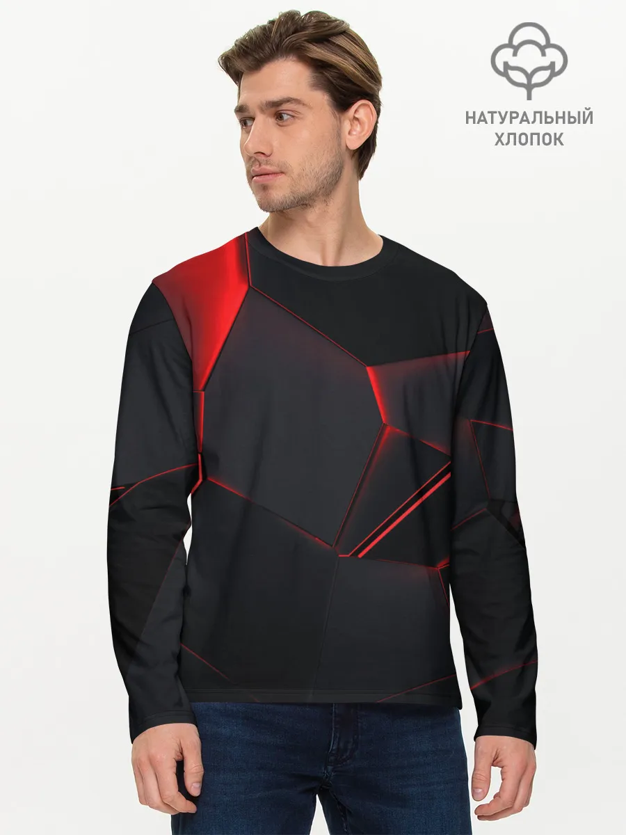 Мужской лонгслив базовый / Красные плиты 3D