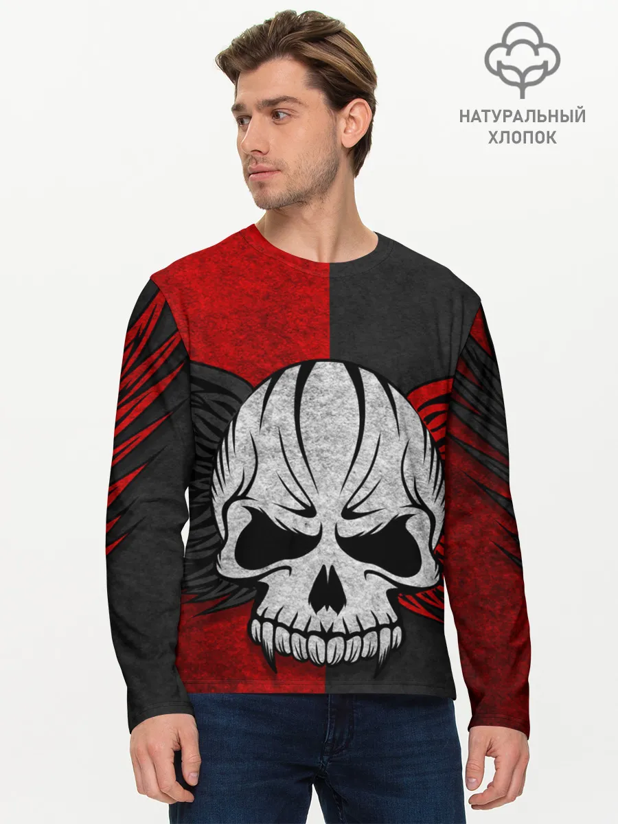 Мужской лонгслив базовый / Крылатый череп 3D