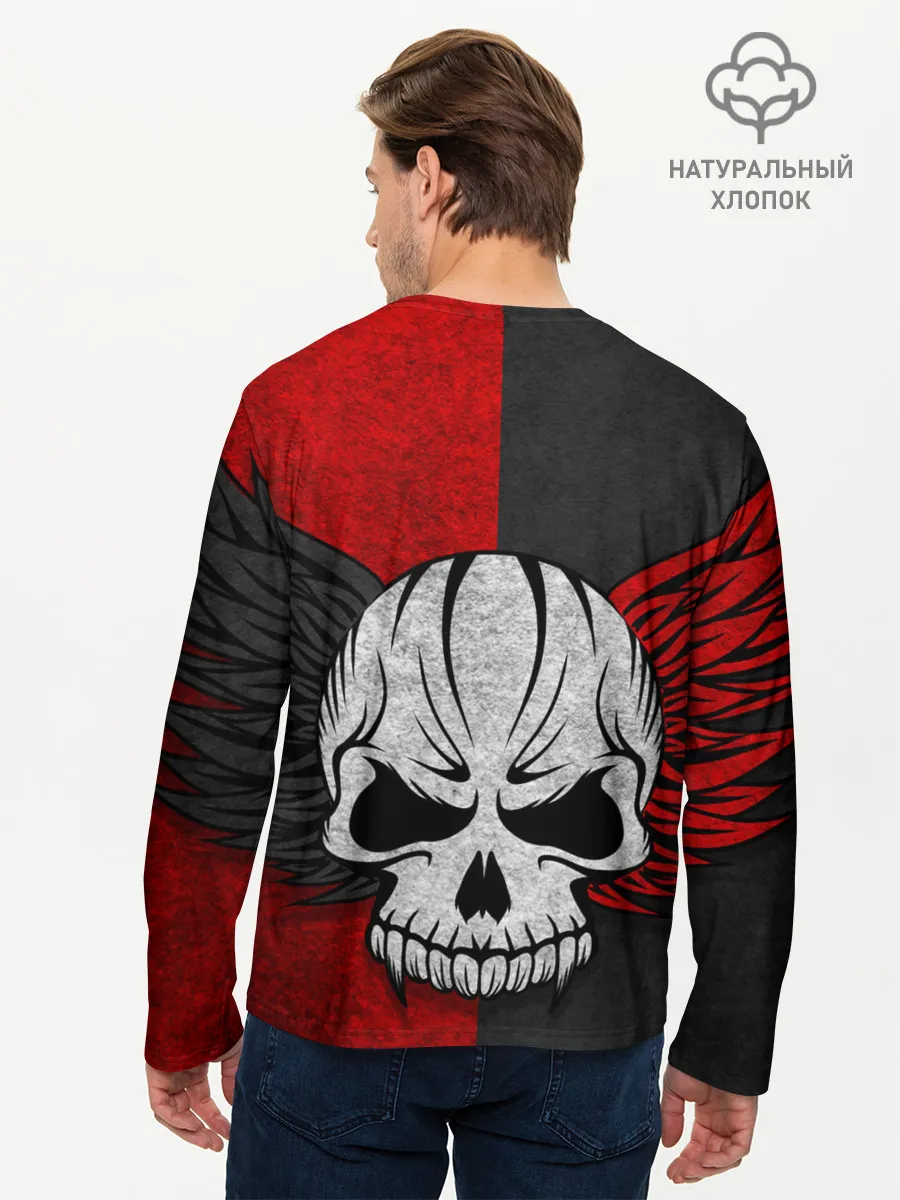 Мужской лонгслив базовый / Крылатый череп 3D