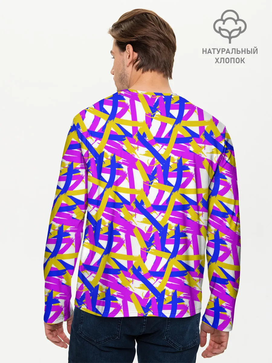 Мужской лонгслив базовый / абстракция из ярких полос