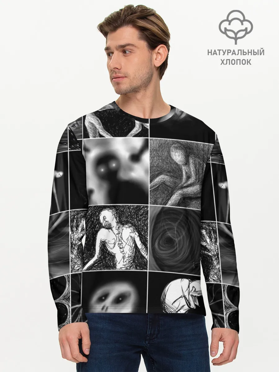 Мужской лонгслив базовый / Мрачные скетчи. Плитка