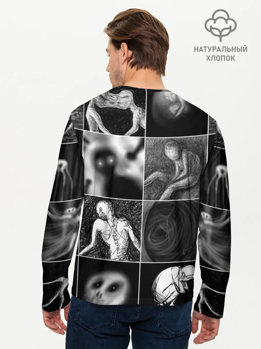 Мужской лонгслив базовый / Мрачные скетчи. Плитка