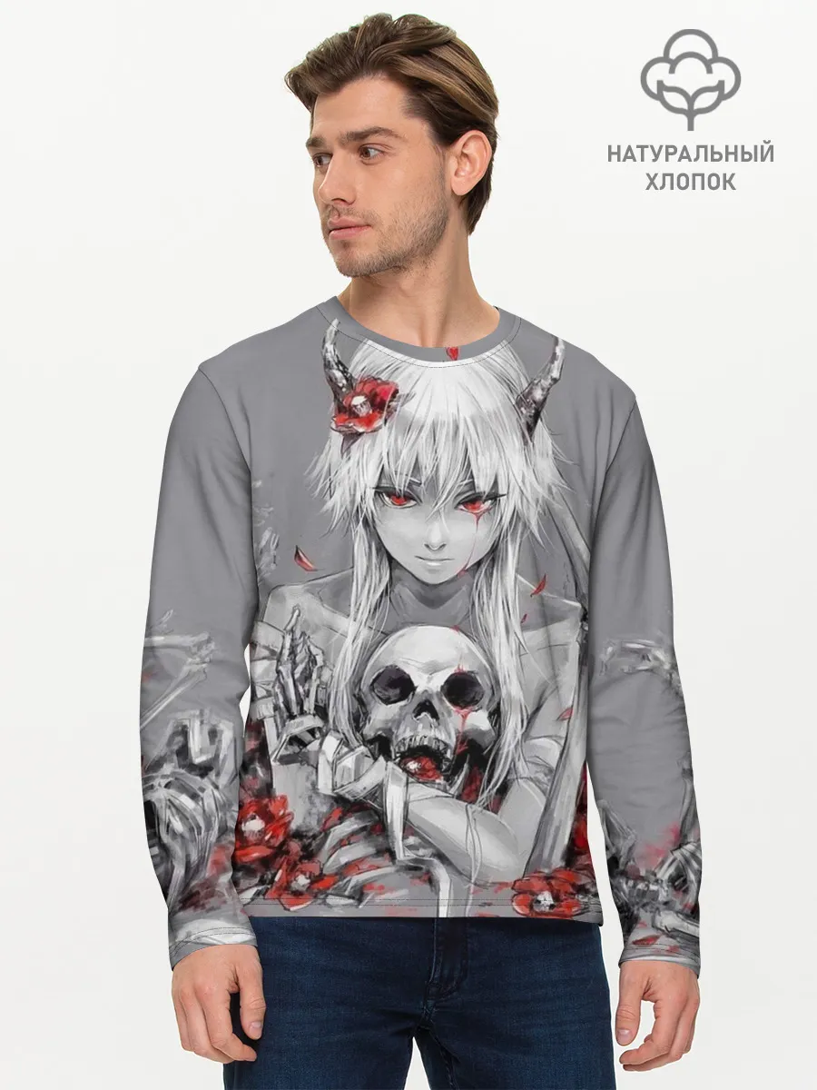 Мужской лонгслив базовый / Девушка с черепом