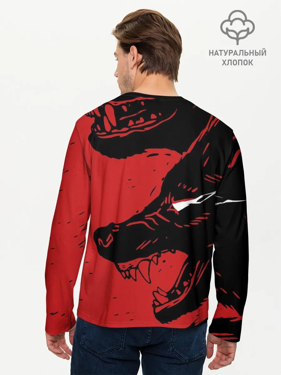 Мужской лонгслив базовый / Красный волк 3D