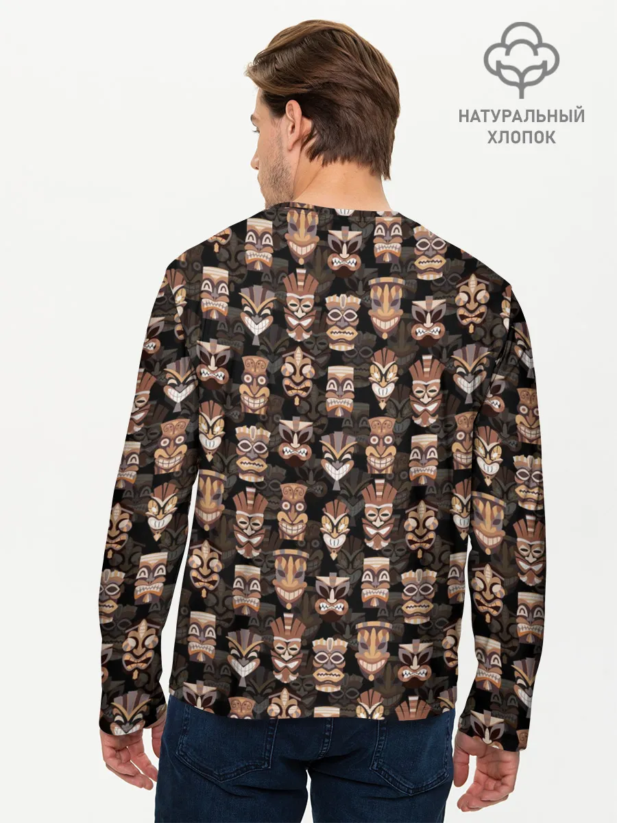 Мужской лонгслив базовый / МАСКИ ТИКИ ГАВАЙИ ПАТТЕРН