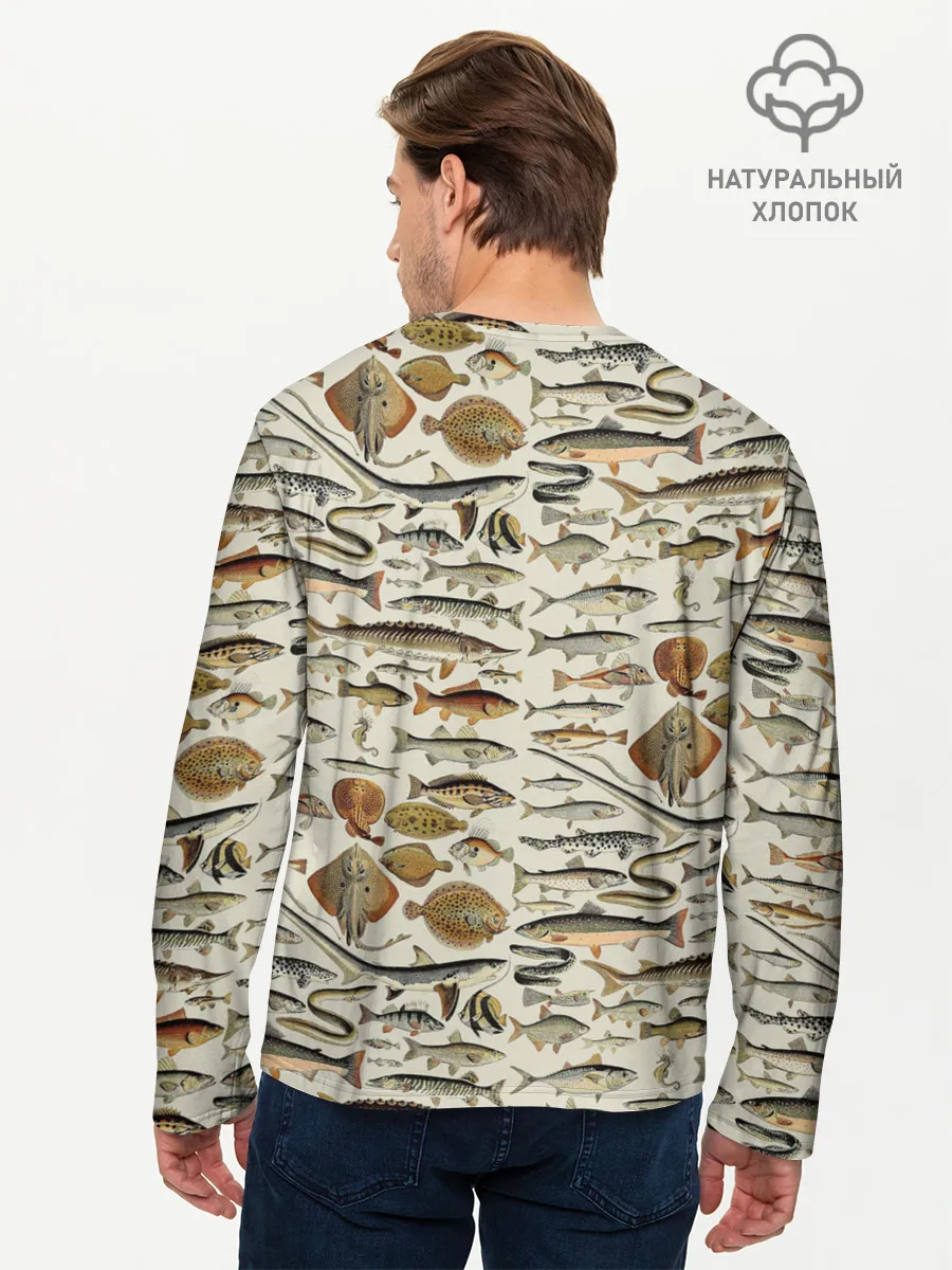 Мужской лонгслив базовый / рыбный паттерн
