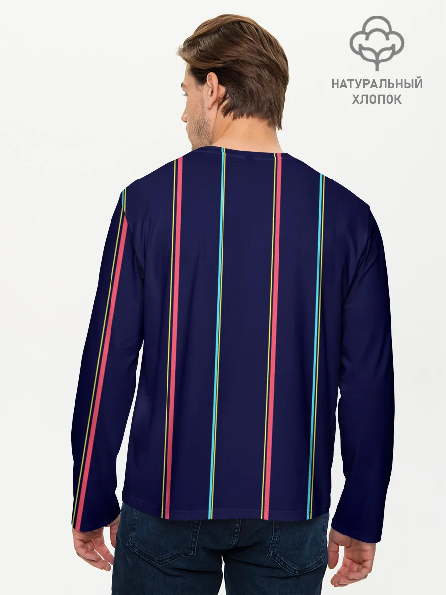 Мужской лонгслив базовый / Синие и розовые полосы