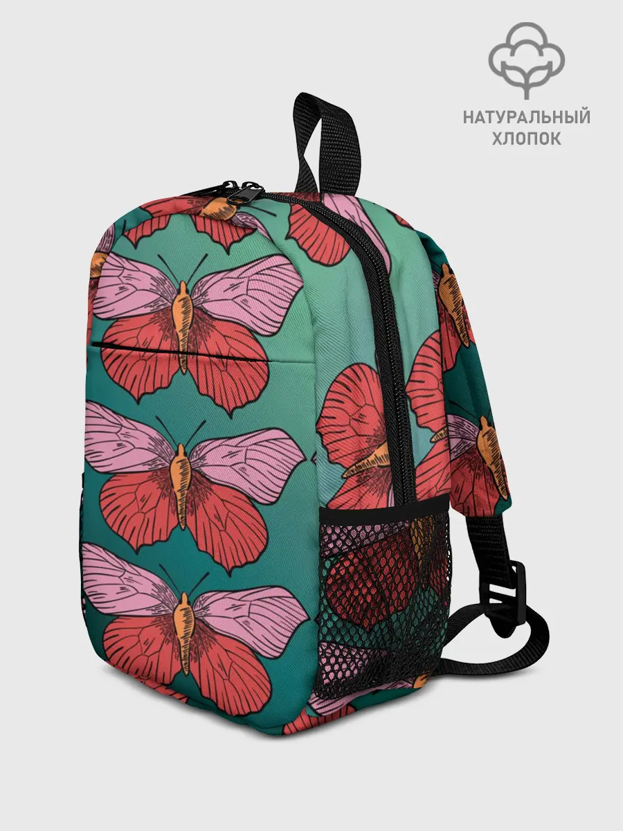 Рюкзак детский / Зеленый принт с бабочками :)