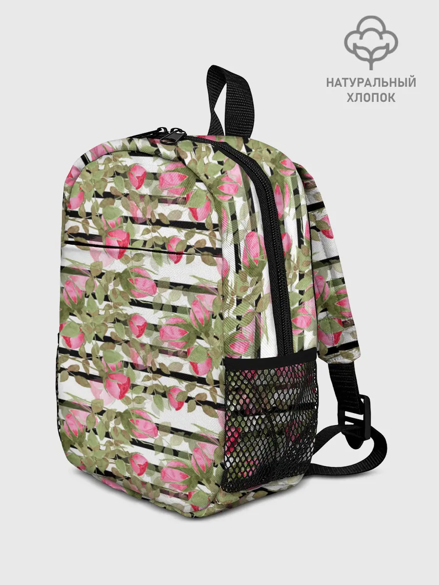 Рюкзак детский / Акварельные розы на полосатом