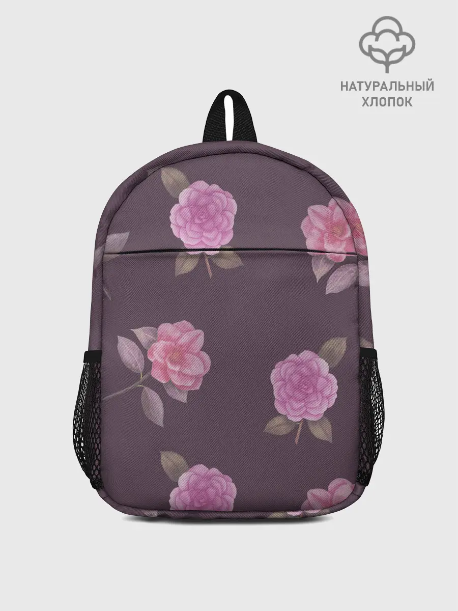 Рюкзак детский / Камелии на вишневом фоне
