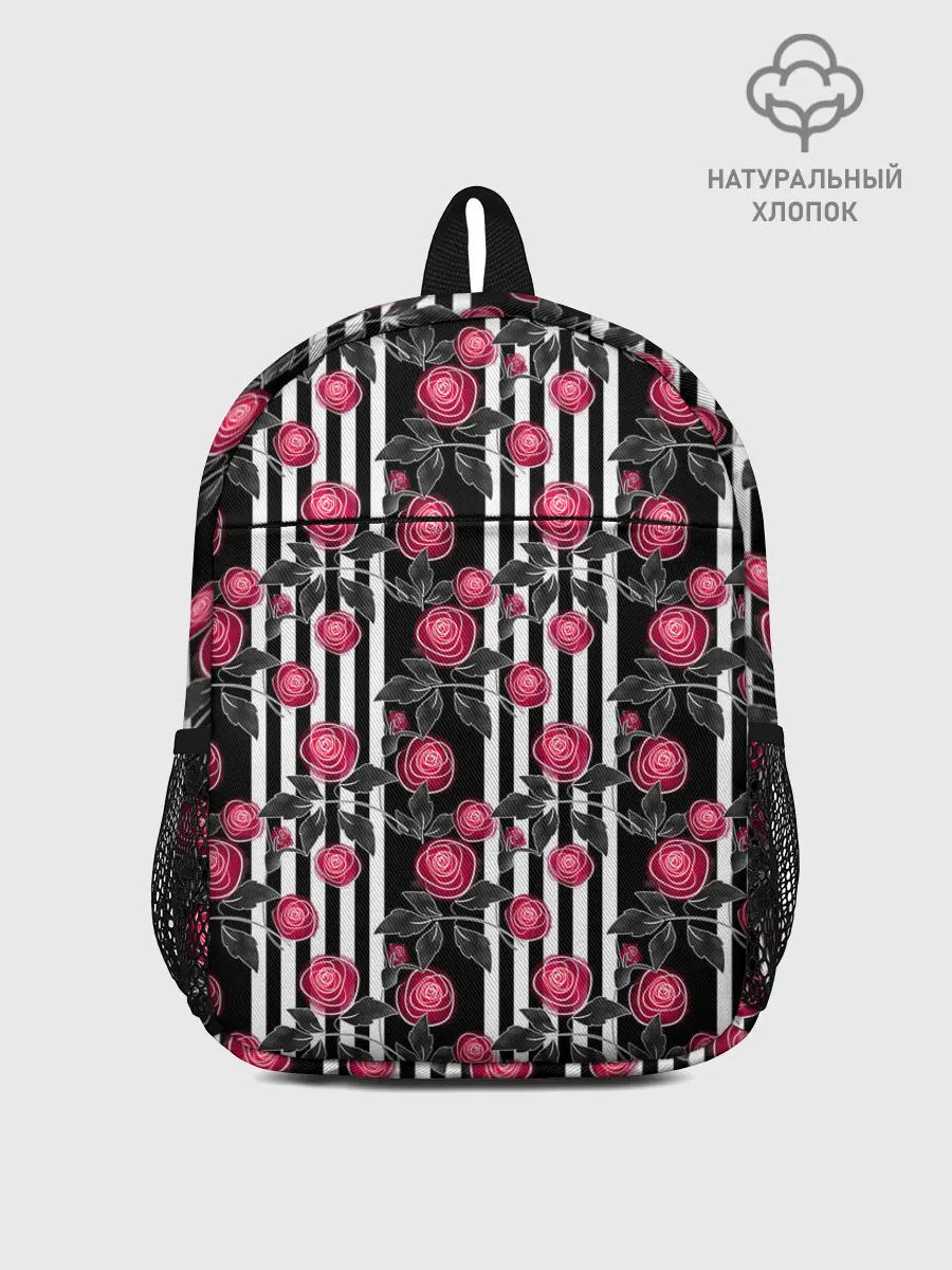 Рюкзак детский / акварельные розы на полосатом