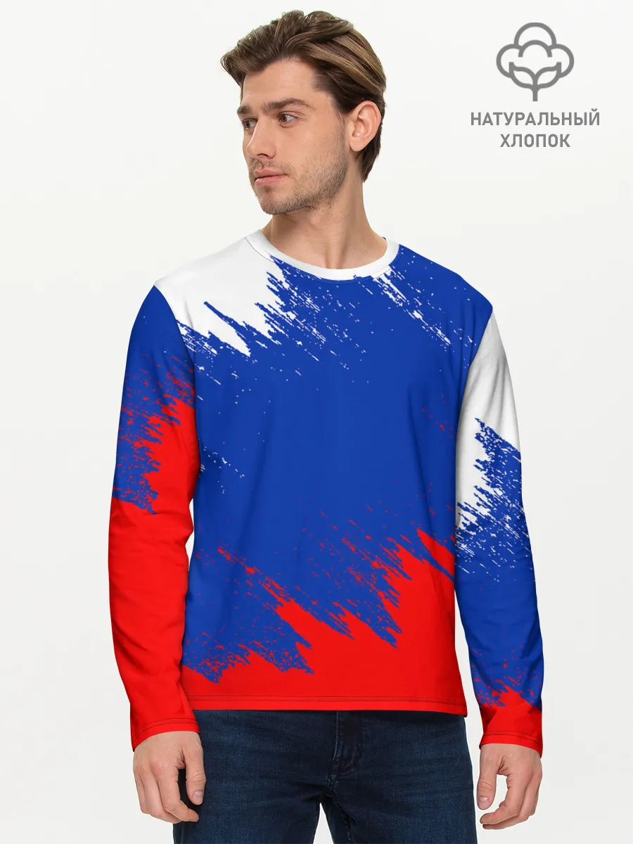 Мужской лонгслив базовый / РОССИЯ ТРИКОЛОР