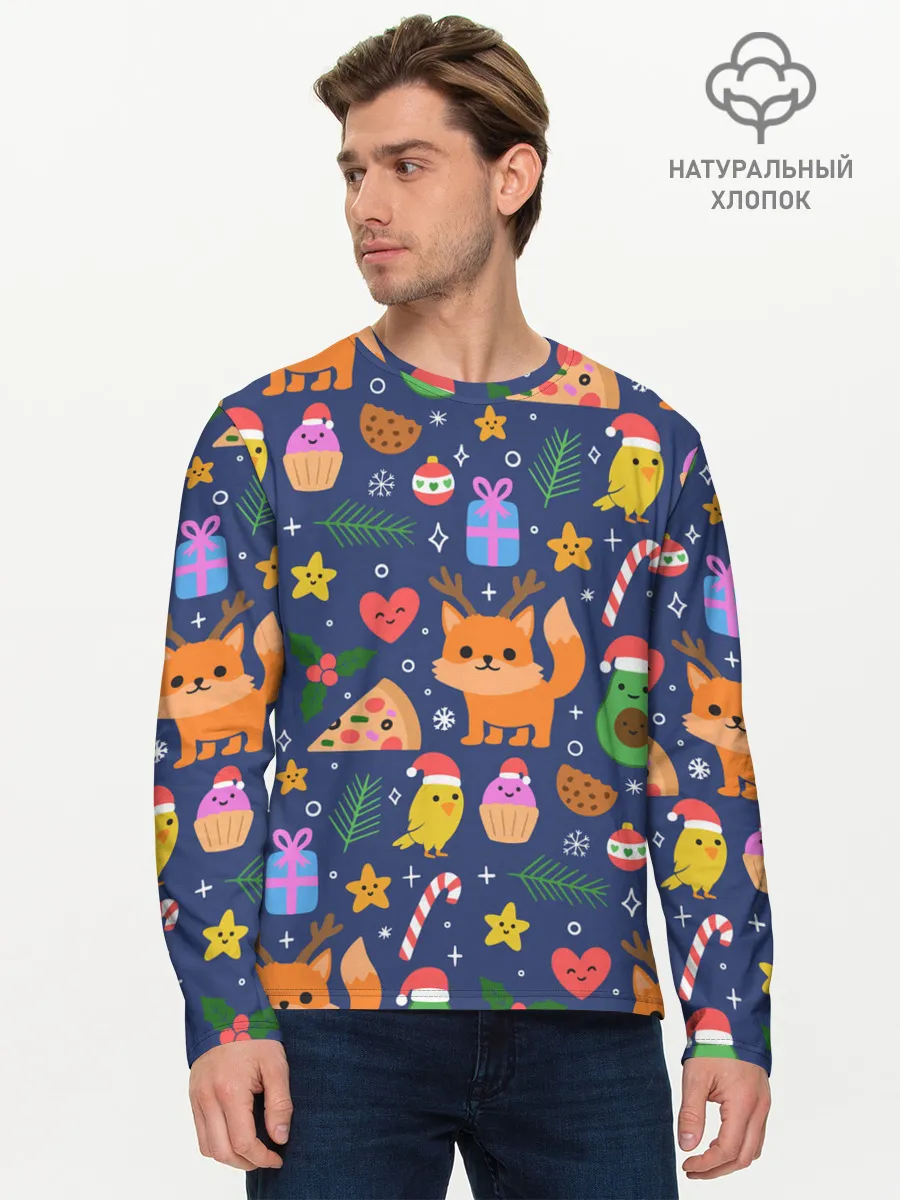 Мужской лонгслив базовый / Новогодний макет