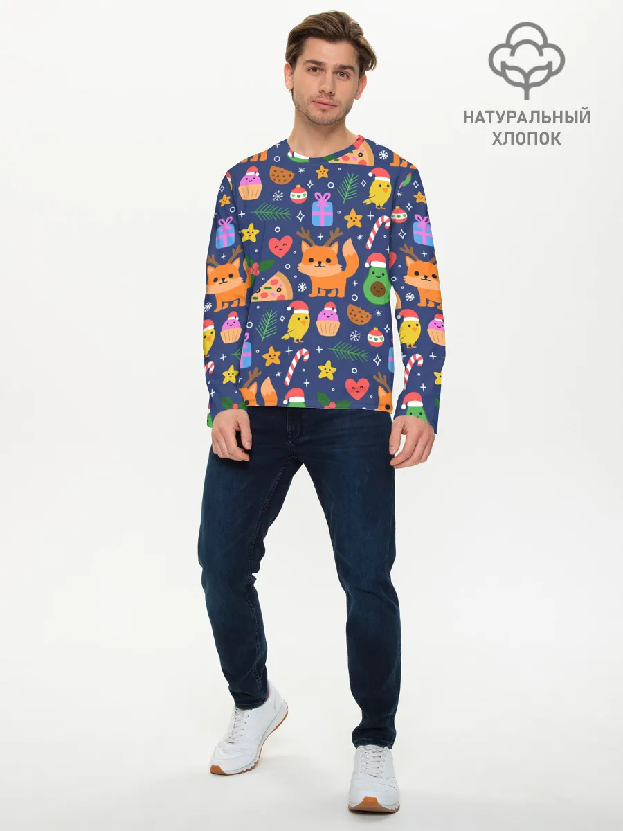 Мужской лонгслив базовый / Новогодний макет