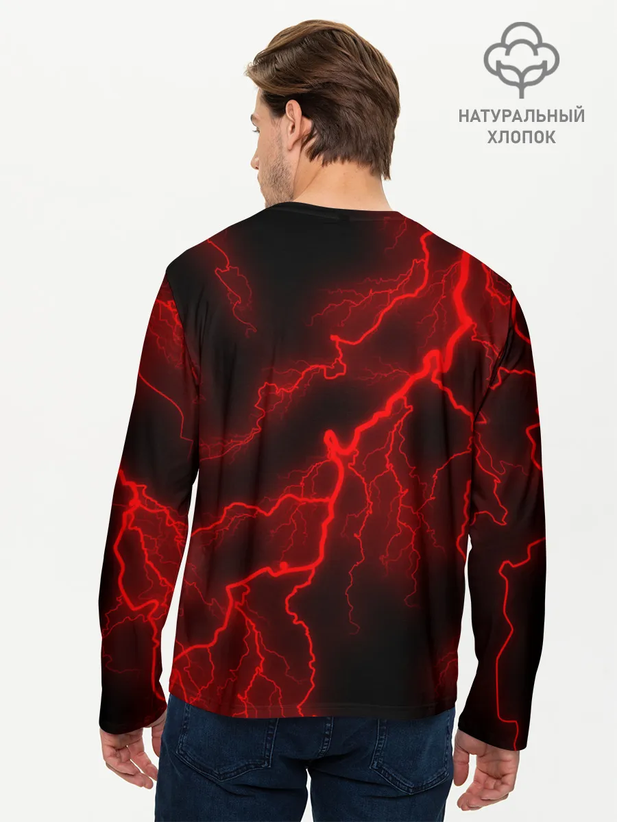 Мужской лонгслив базовый / МОЛНИЯ RED NEON