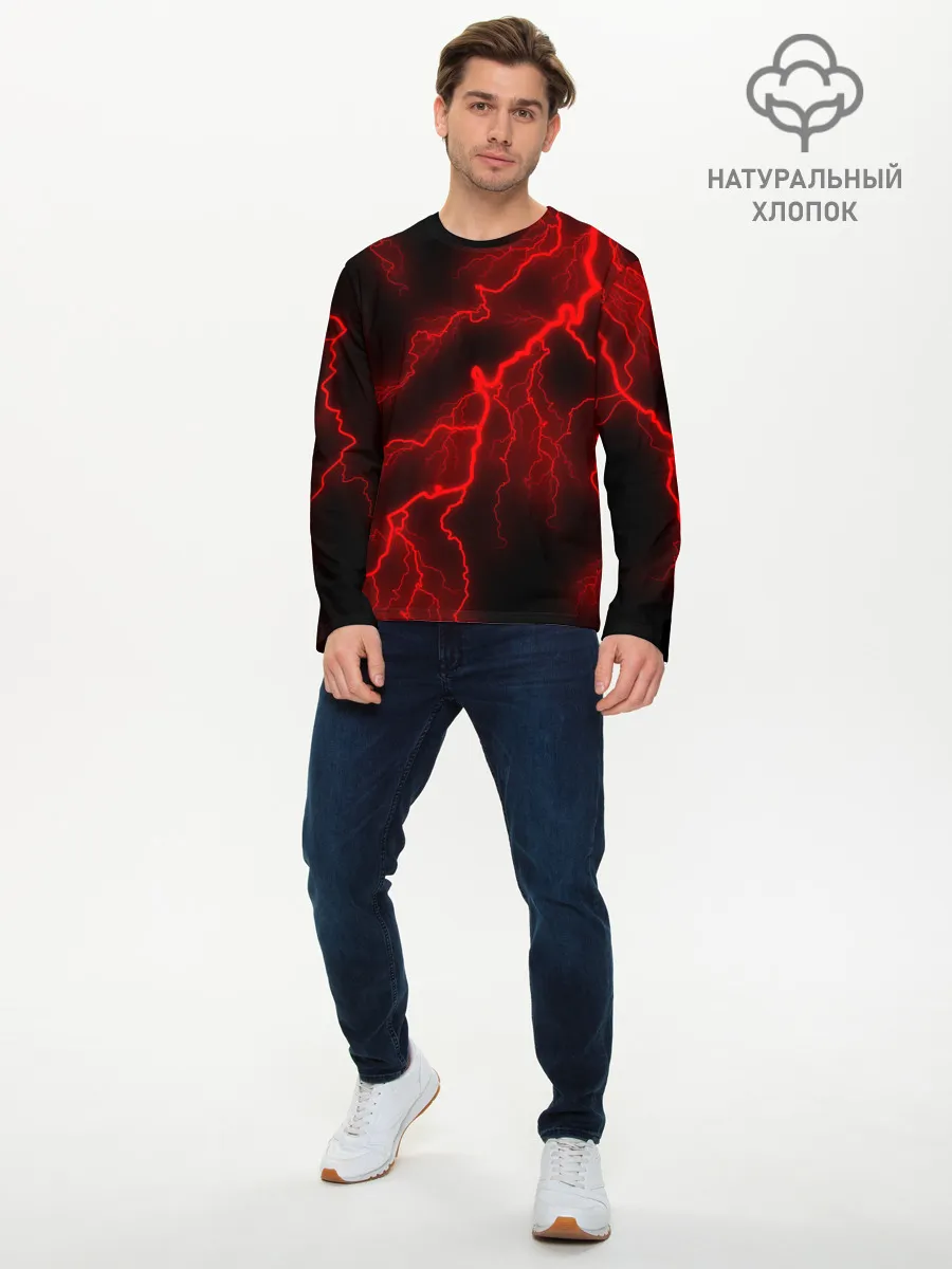 Мужской лонгслив базовый / МОЛНИЯ RED NEON