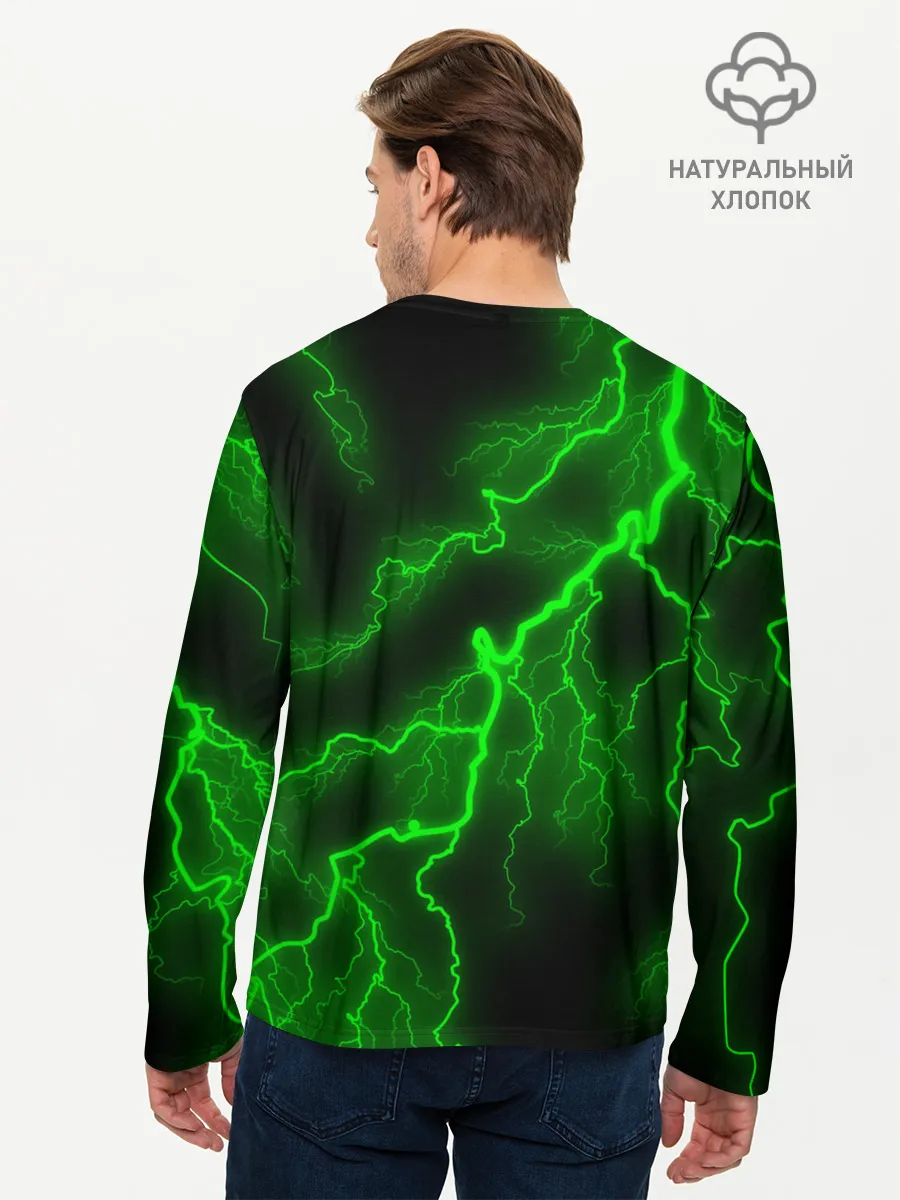 Мужской лонгслив базовый / МОЛНИЯ GREEN NEON