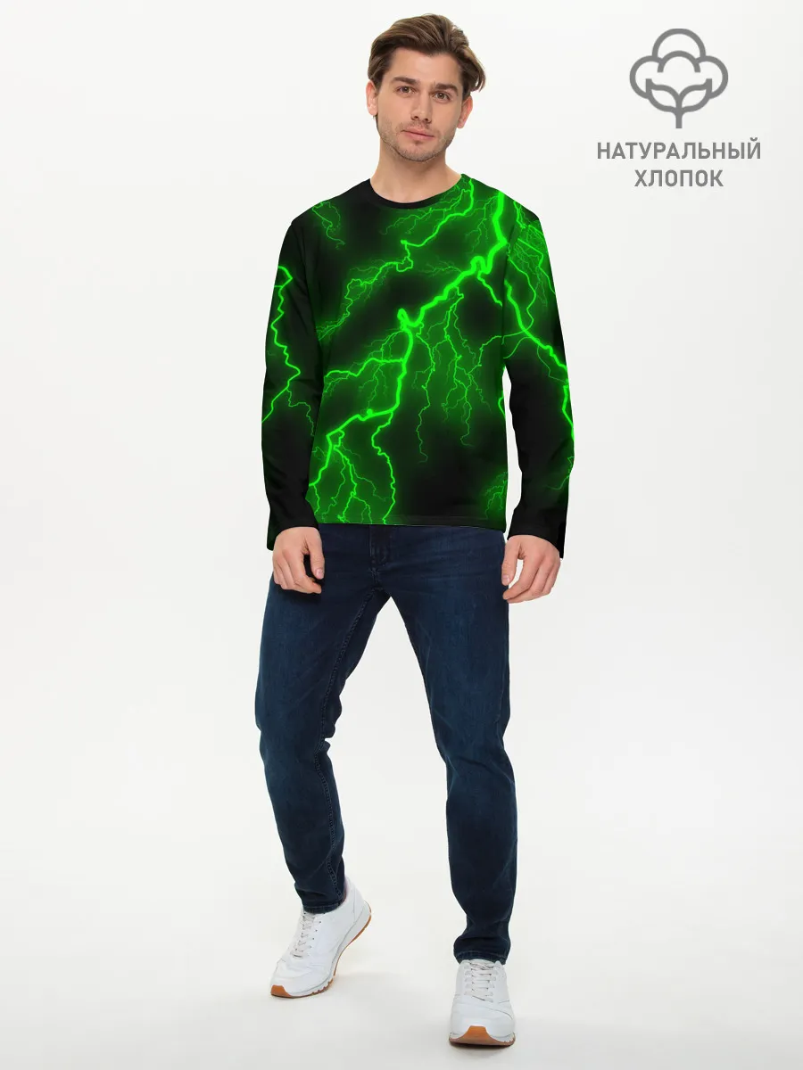 Мужской лонгслив базовый / МОЛНИЯ GREEN NEON