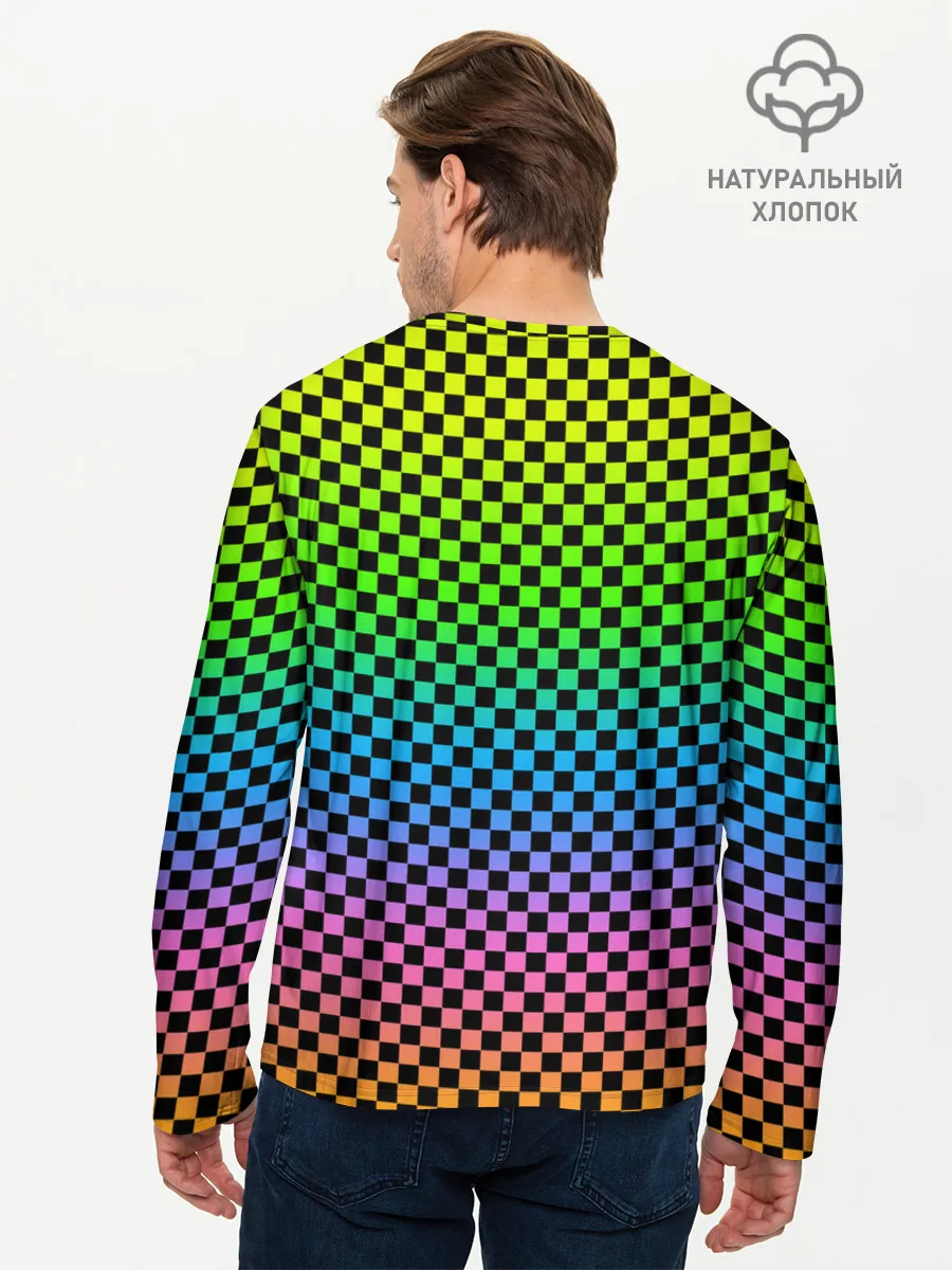 Мужской лонгслив базовый / РАДУЖНАЯ ШАХМАТКА