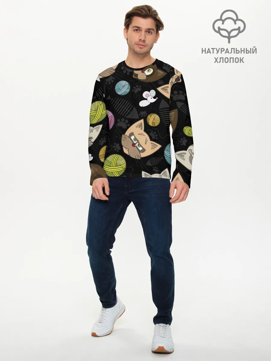 Мужской лонгслив базовый / Злой кот.