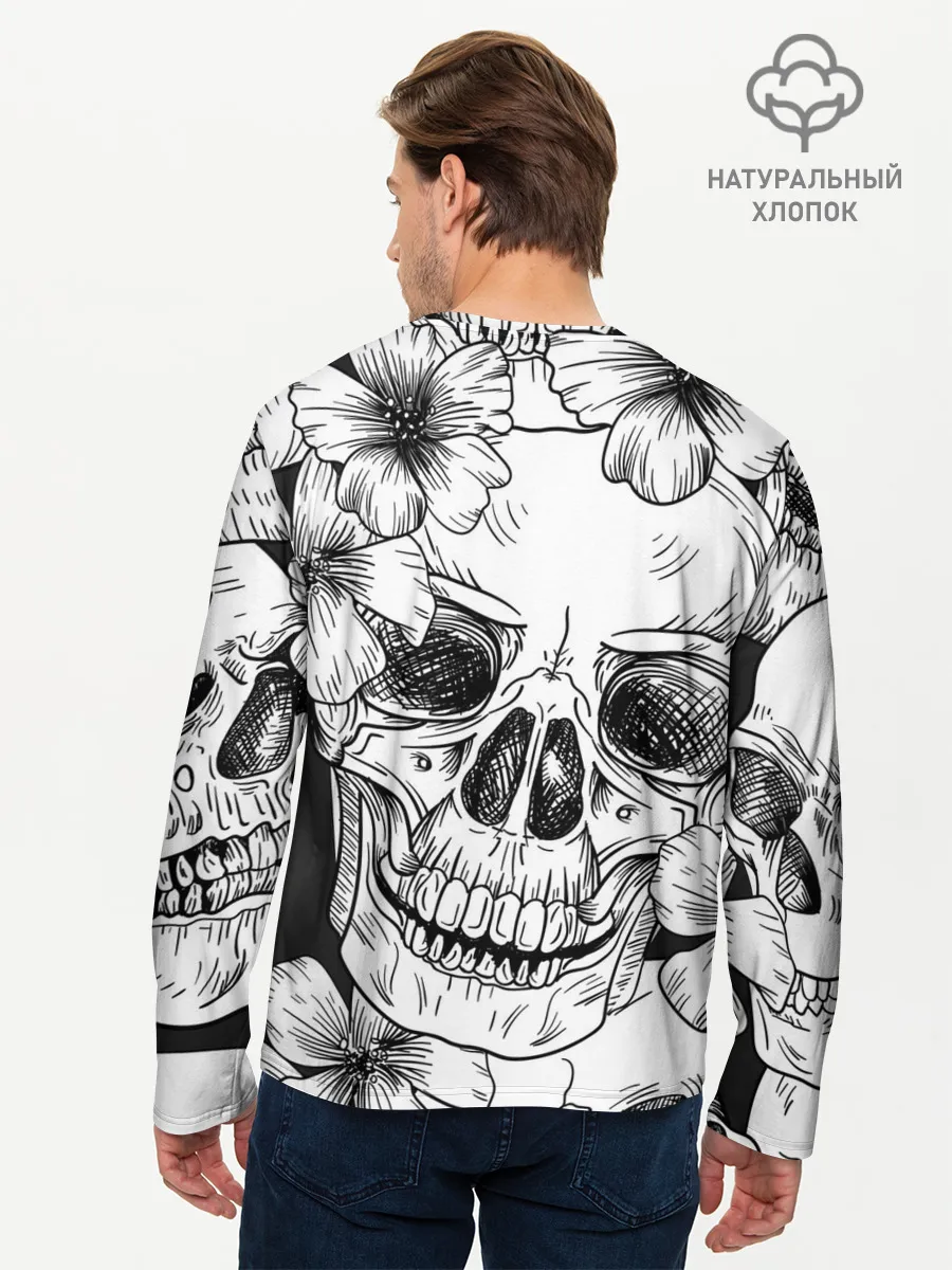 Мужской лонгслив базовый / Цветочный череп