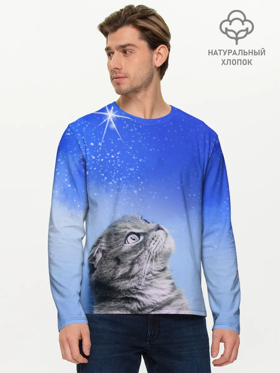 Мужской лонгслив базовый / Кот и космос