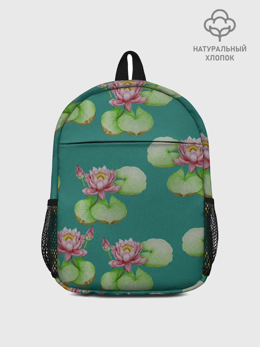 Рюкзак детский / Лотосы на темно бирюзовом фоне