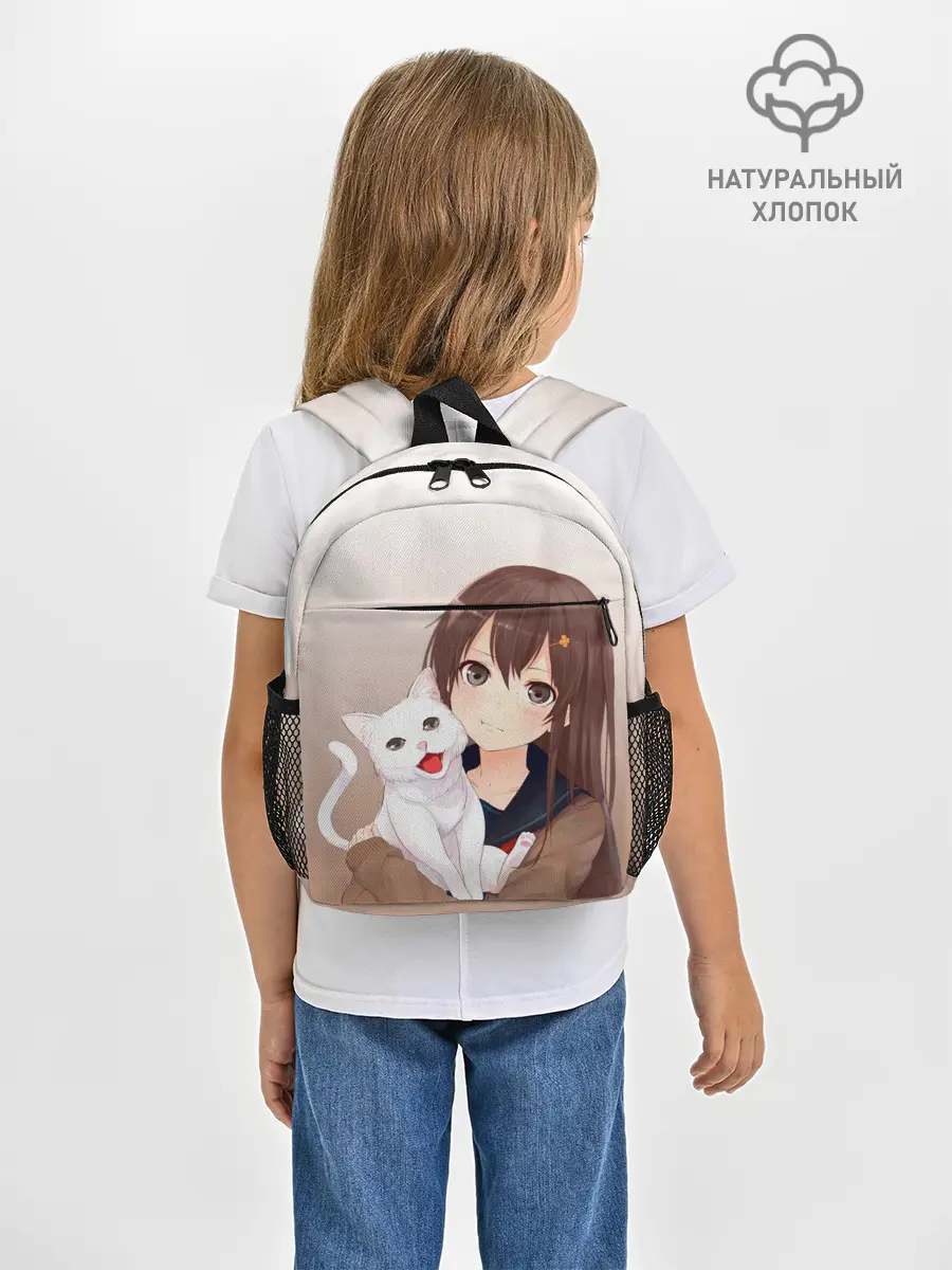 Рюкзак детский / Девочка и белый кот аниме