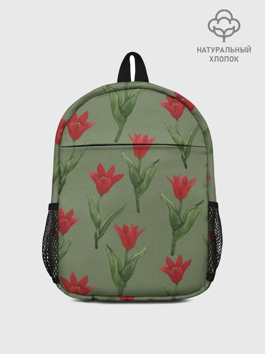Рюкзак детский / Красные тюльпаны на зеленом