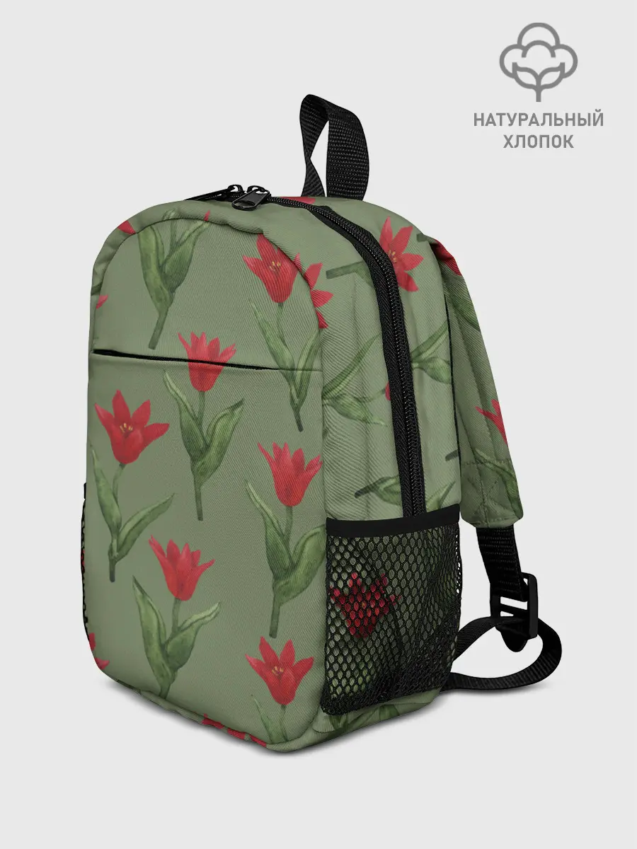 Рюкзак детский / Красные тюльпаны на зеленом